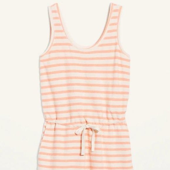 Old Navy Waist-Defined Sleeveless Striped Terry Beach Romper-- 4-inch inseam New - Picture 2 of 4